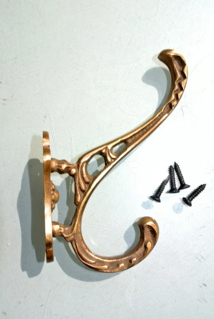 4 COAT HOOKS door solid brass furniture vintage age old style heavy 4 " deco B 3