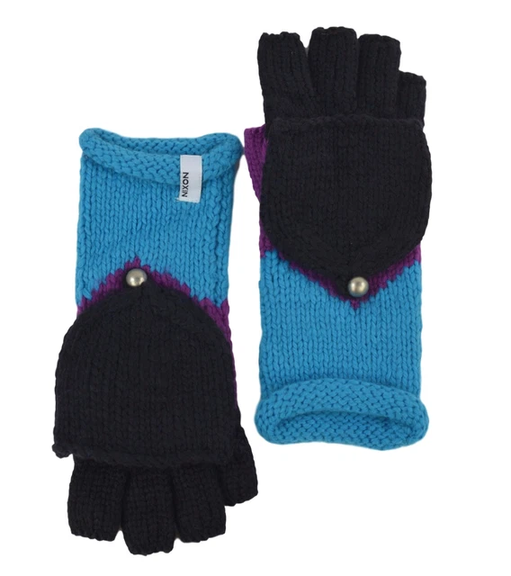 Nixon Bloomsberry Cable Knit Flip Mitten Gloves , One Size, Purple/Black/Blue
