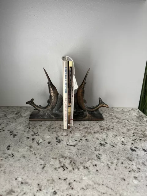Vintage Solid Brass Bookends Seashell Pair Art Deco Beach MCM Nautical