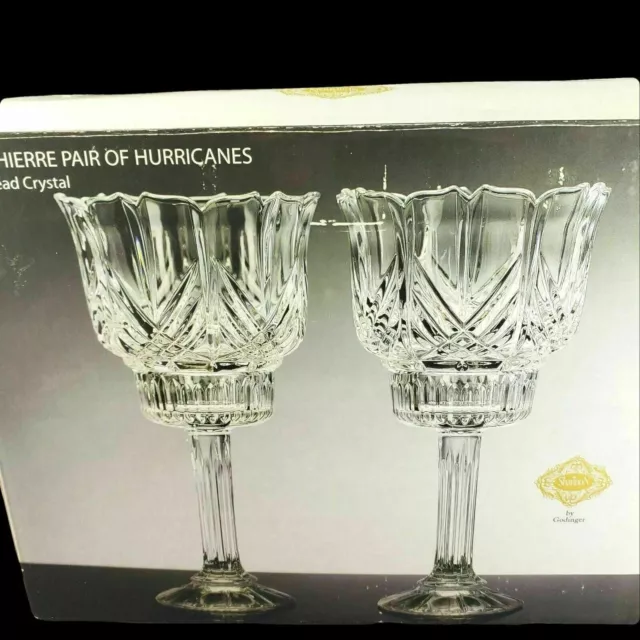 Godinger Shannon Collection Candle Holders Lead Crystal Pair Hurricane Set 2 New