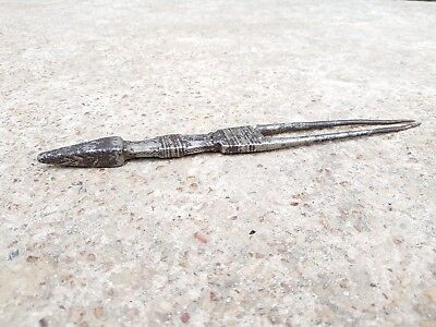 19c Vintage Old Primitive Hand Carved Tribal Lady Iron Hair Bun Pin Dagger Rare 3
