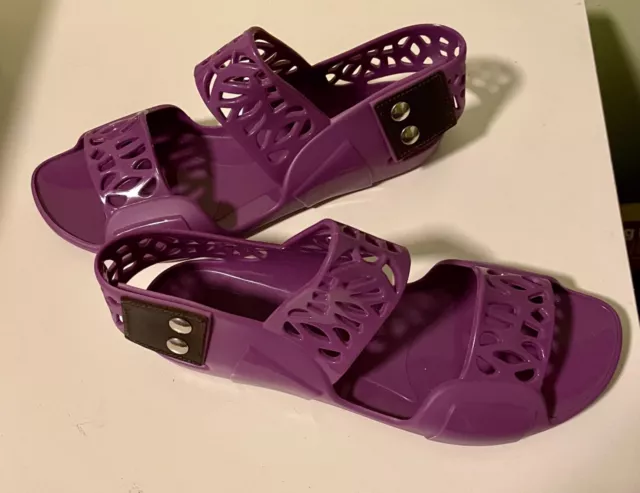 New Authentic MARNI Purple Rubber Jelly Slingback Flat Sandals Size 36