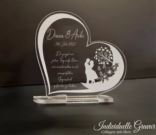 Valentinstag Geschenk Acryl Herz Aufsteller mit Wunschgravur Liebe Hochzeit Paar