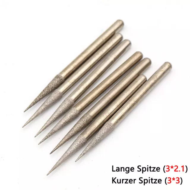 Lange/Kurze Spitze Diamant Fräser Schleifstift Schleifkopf Für Dremel Schaft 3mm