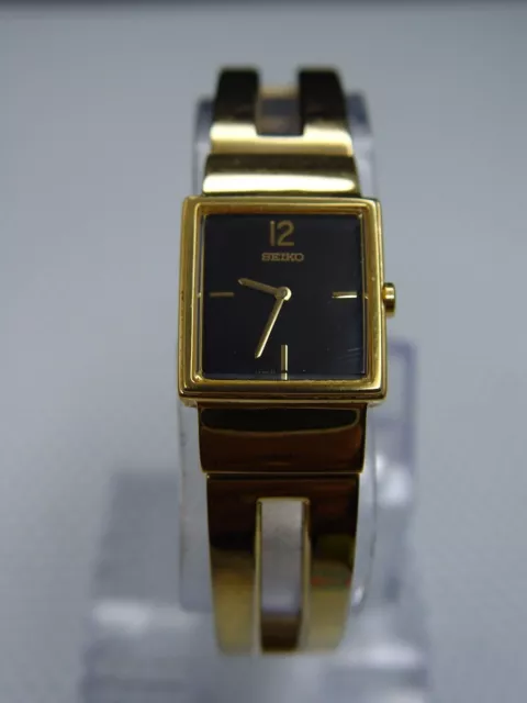 SEIKO 1N00-6J40 LADY Gold Tone Black Square Analog Quartz Watch