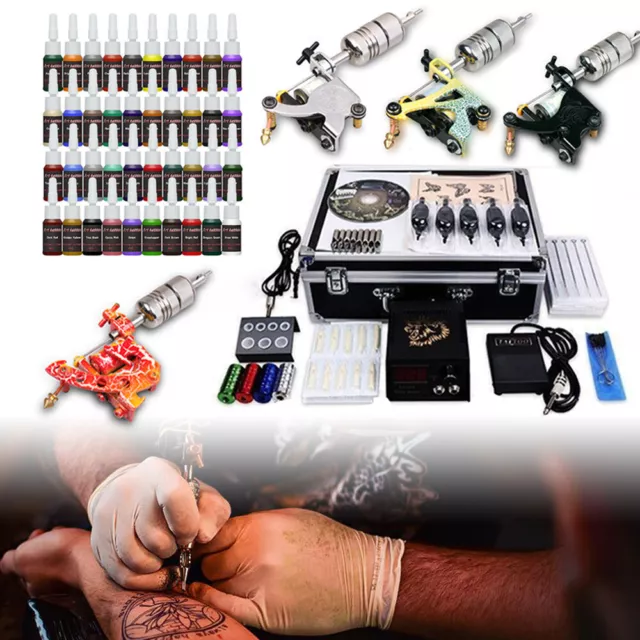 Kit de tatuaje completo profesional + 4 ametralladora 40 tintas 50 agujas fuente de alimentación