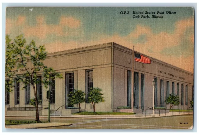 1940 United States Exterior Building Post Office Oak Park Illinois IL Postcard