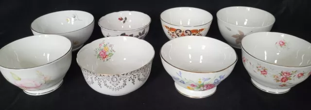 Job lot of eight pretty vintage sugar bowls - cafe, tearoom, party, wedding