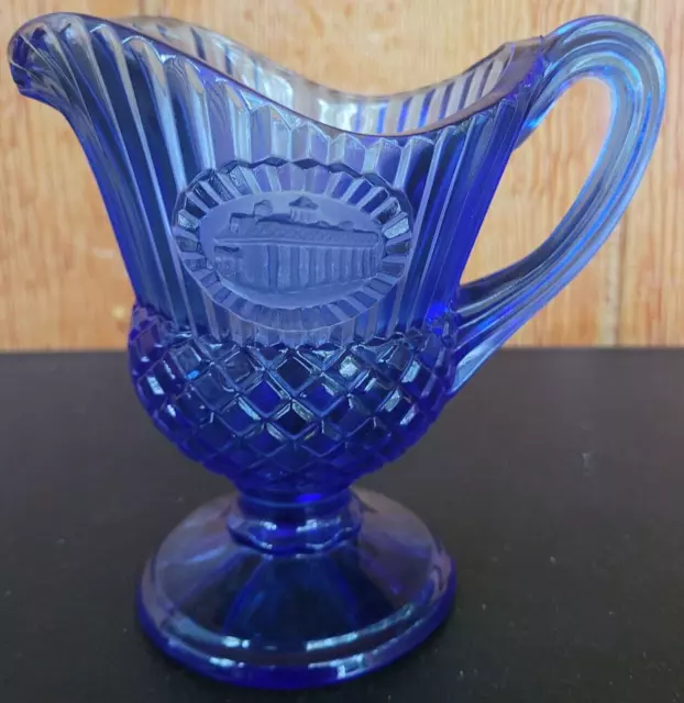 Vintage Avon Fostoria Blue Cobalt Glass Pitcher Mt. Vernon