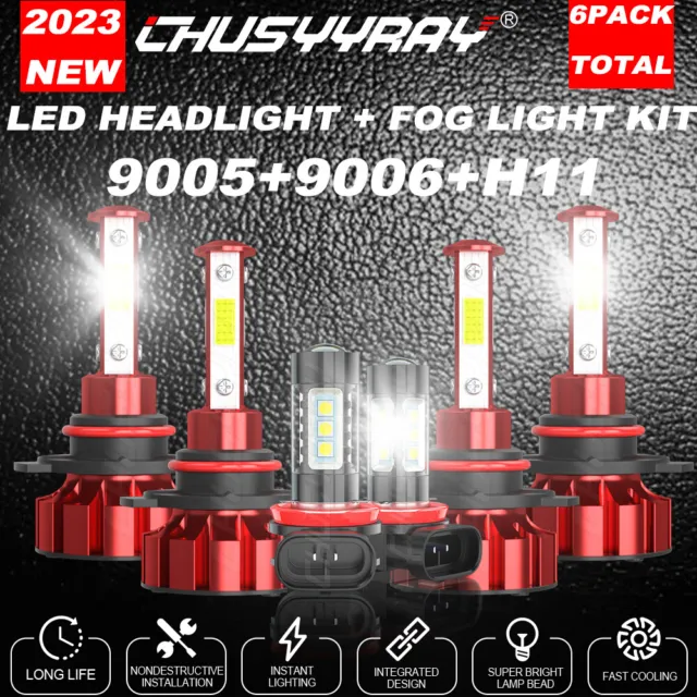 For Honda Accord 9006+9005+H11 Combo LED Headlight Kit Hi/Lo Beam Fog 6X Bulbs