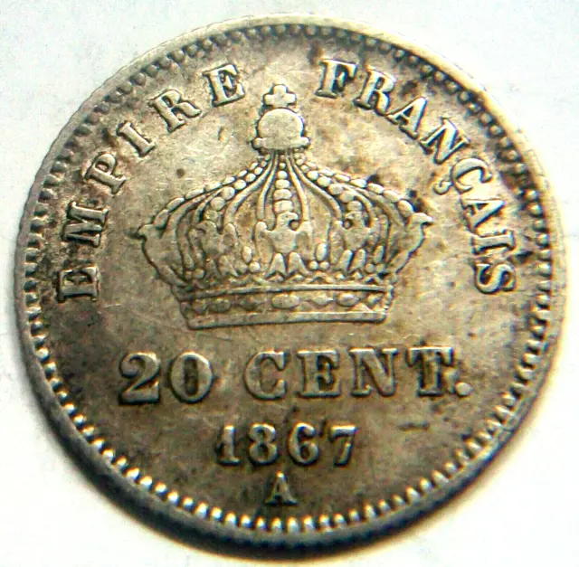 Frankreich, Napoleon III., 20 Centimes 1867 A Paris