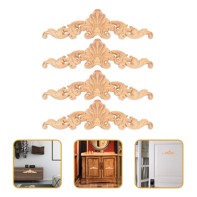 4 Pcs Wall Appliques Onlay Carved Wood Furniture Decals Decoration Home Vintage