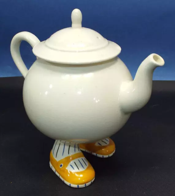 Carlton Ware Lustre Walking Ware Teapot Yellow Mary Janes w Striped Socks 1970s