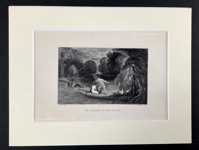 1859 Antique Gravure Bible Histoire Adam Et Veille Jardin De Eden Livre Genesis