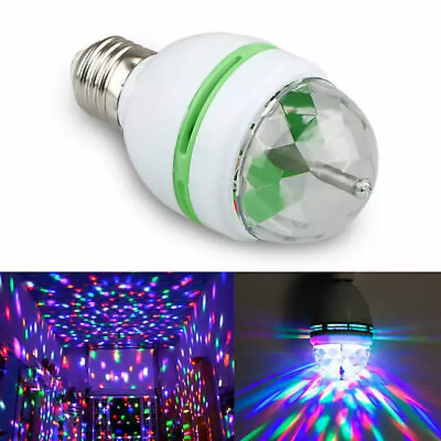 E27 RGB Crystal Ball Auto Rotating LED Stage Light Bulb Disco Party Bulb Lamp 3W