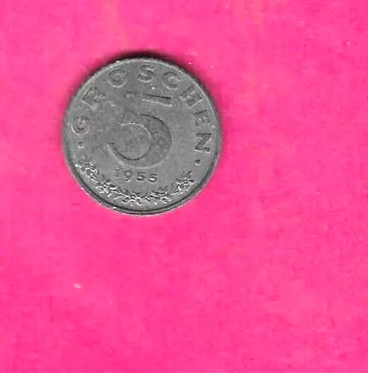 Austria Austrian Km2875 1955 Xf-Super Fine-Nice Old Vintage Zinc 5 Groschen Coin