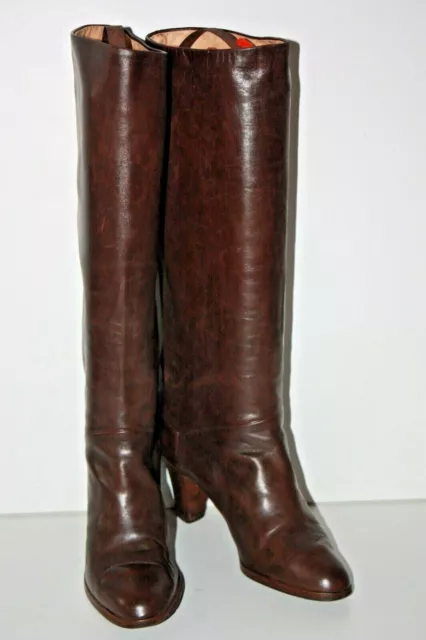 BALIZZA Bottes Vintage Cavalières Tout Cuir Marron Foncé T 36.5 BE