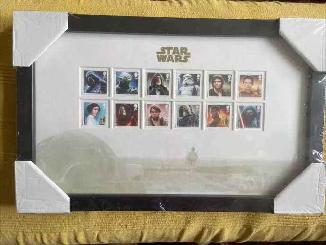 Star Wars Royal Mail Character Stamps The Force Awakens , Framed.