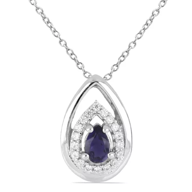 Noble 0,51 Carat Lolite Pendentif 925 Argent Collier Chaîne Luchssaphir Haut