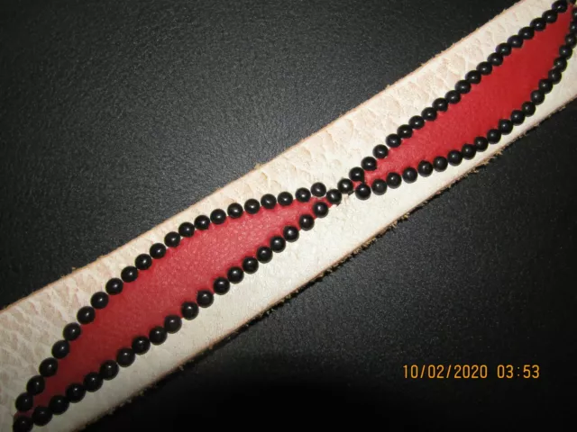 White Handmade Unisex Belt, Gorgeous Bold Cherry Red Inlays, Black Studs, 28