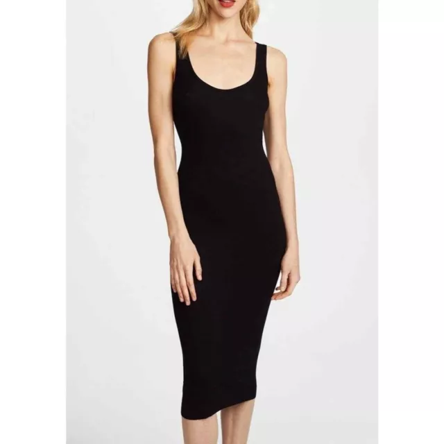 ENZA COSTA Dress Womens SMALL Black Silk Rib Tank Midi Dress Scoop Sleeveless