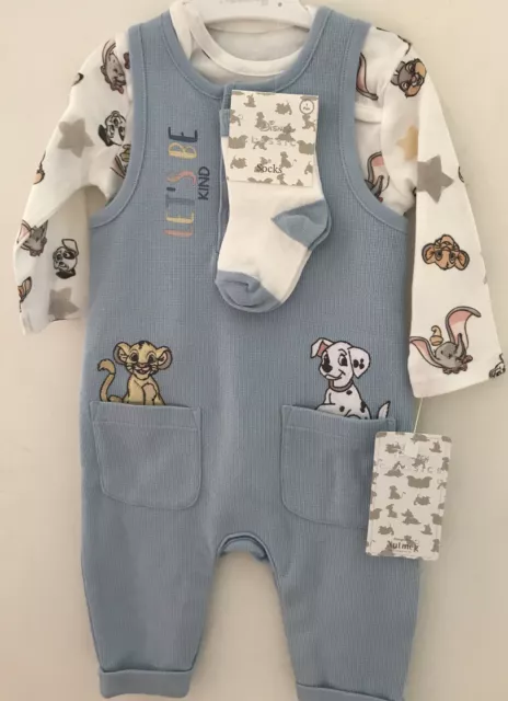 9-12 Months Disney Themed 3 Pc Set ~ Dungarees,Long Sleeved Body & Socks Outfit