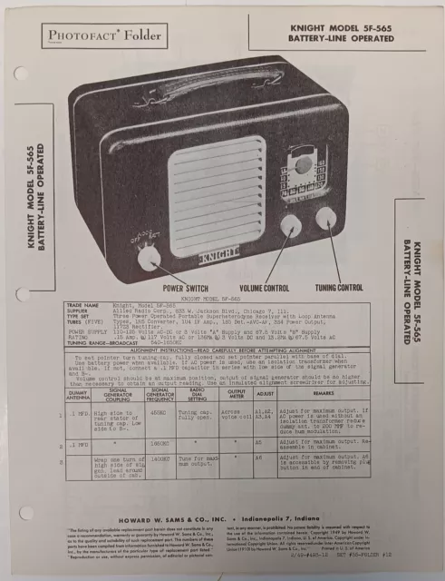 Photo Fact Data 1949 Knight Model 5F-565 Portable Broadcast Radio.