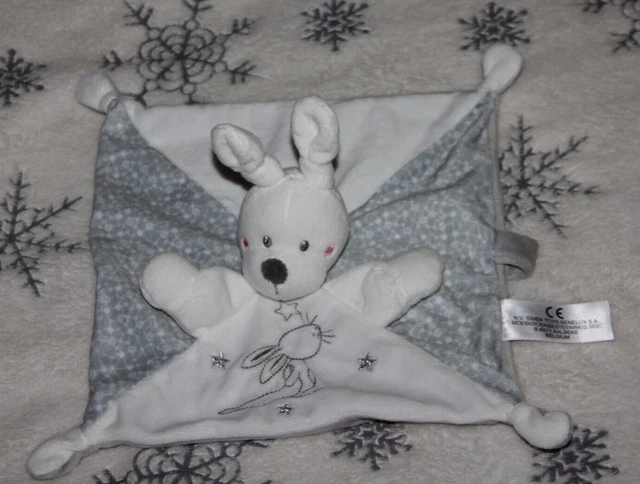 DOUDOU  SIMBA TOYS LAPIN PLAT BLANC GRIS ETOILE NEUF grande étiquette