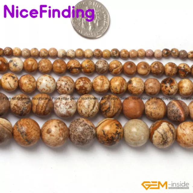 Natural Picture Jasper Round Stone Beads For Jewelry Making Gemstone Strand 15"