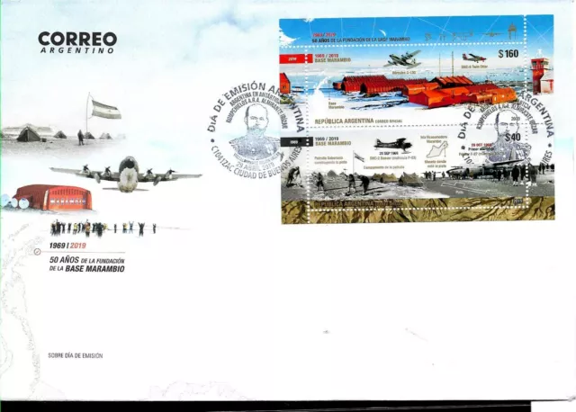 Argentina 2019 Antarctica Antarctic Marambio Station 50°Aniv Aviation S/S Fdc