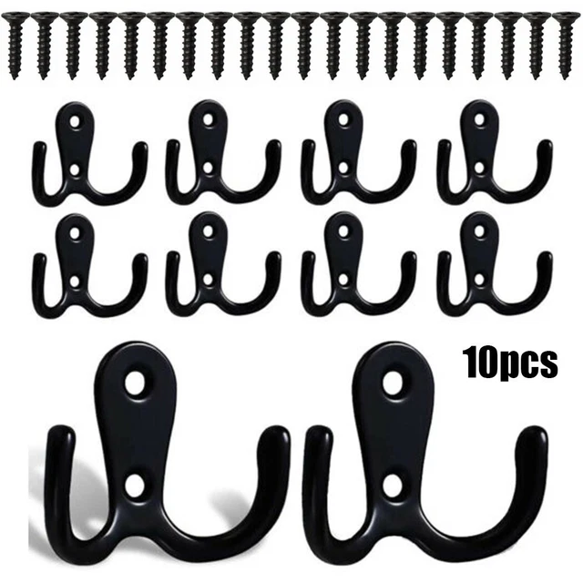 10 X Metal Double Hat & Coat Hooks, Door ,Wall Robe Dress Hanger + 20x Screws