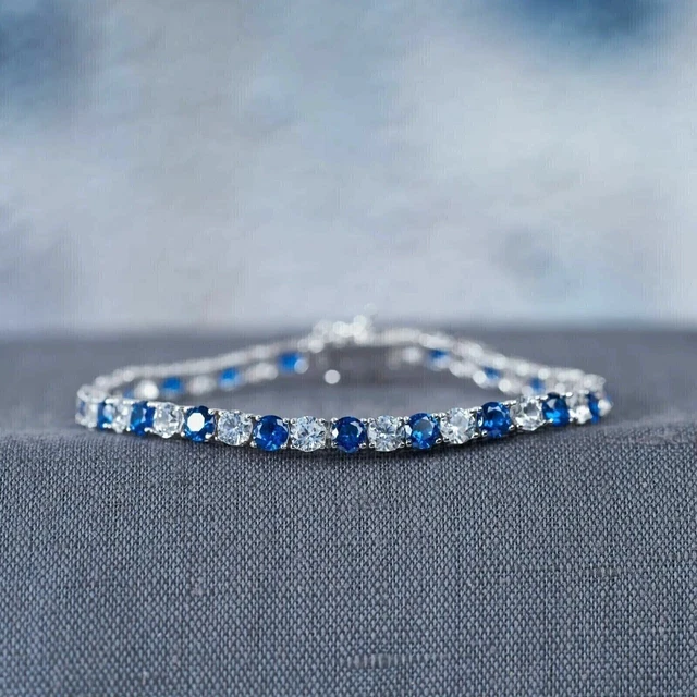 11Ct Round Cut Lab Created Sapphire Tennis Bracelet In 14K White Gold Plated 7"