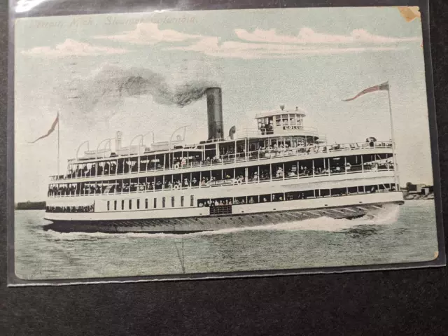 Steamer COLUMBIA 1908 Naval Postcard w/ note Detroit, Michigan