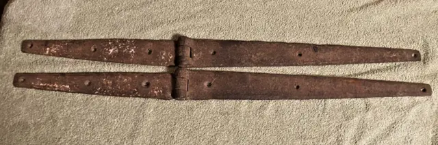 Antique Pair of Lancaster, PA Strap Hinges: Handmade Blacksmith Forged