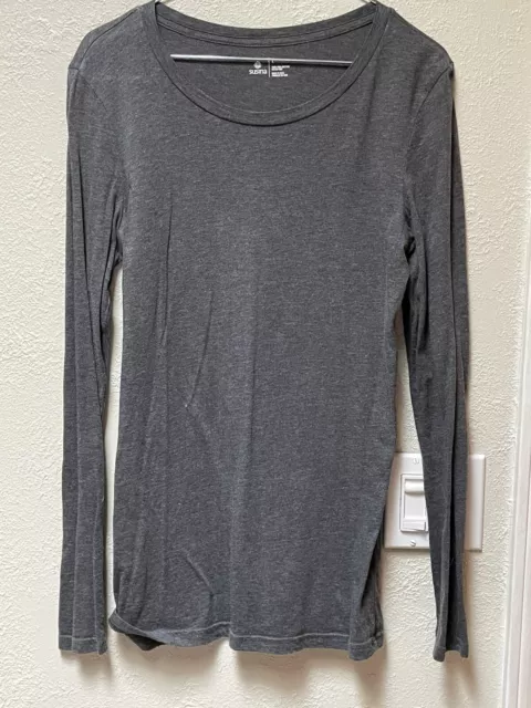 Susina Womens Long Sleeve T-Shirt Scoop Neck Long Sleeve Gray Pima Cotton SZ L