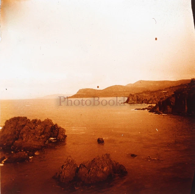 Paysage Marin Méditerranée c1900 Photo Stereo Plaque de verre V26L9n
