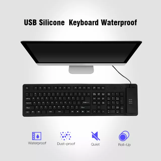 108Key USB Wired Foldable Silicone Keyboard Rollup Waterproof Dustproof Mute/