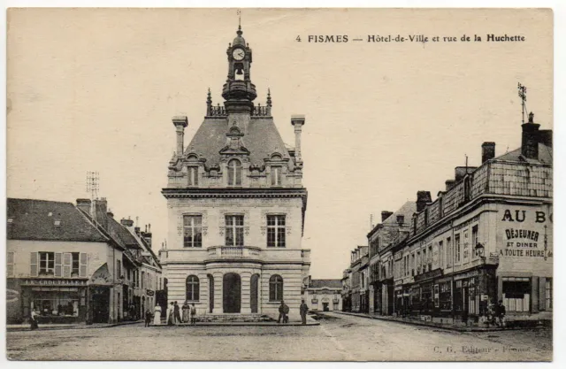 FISMES - Marne - CPA 51 - Hotel de ville et rue de la Huchette