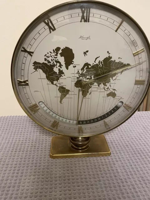 Kienzle Weltzeituhr  Mechanisch Tisch Uhr Welt Uhr 60-70 Ger Jahre Zum Aufziehen