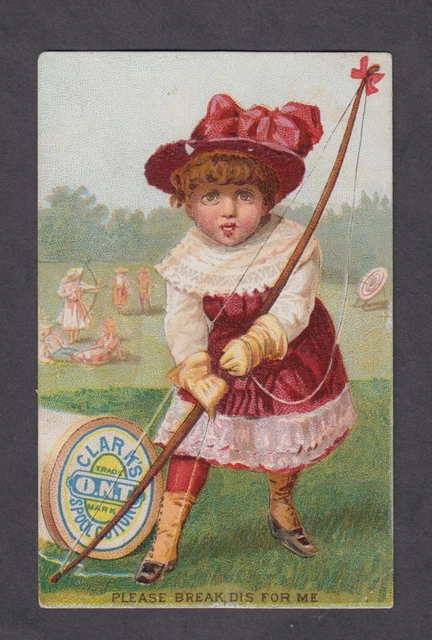 Clark’s O.N.T. Black Spool Cotton Thread Victorian adversing card. original.