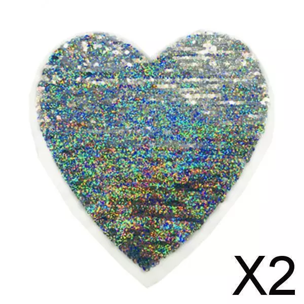 2X Heart Sequins Sewing Applique Reversible Embroidery Clothes Patches Badge