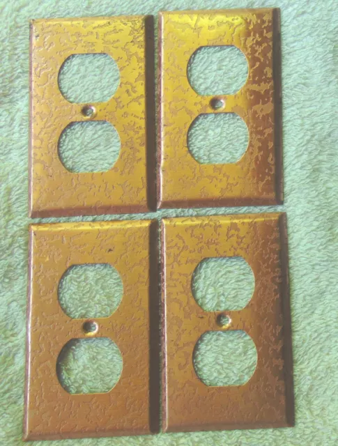 Set of 4 Copper Colored Metal Electrical Outlet Plug In Covers Used VG