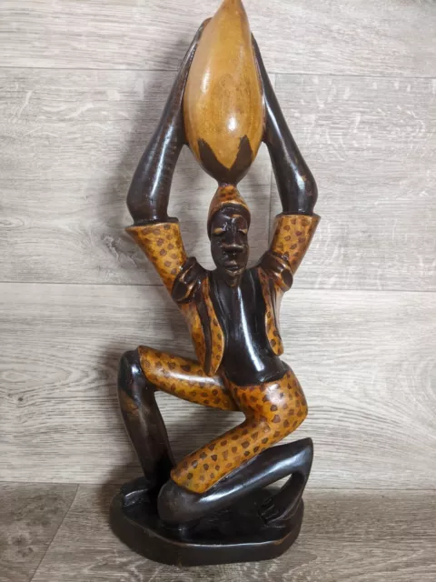 Vintage Hand Carved African Sculpture Carrying Pitcher