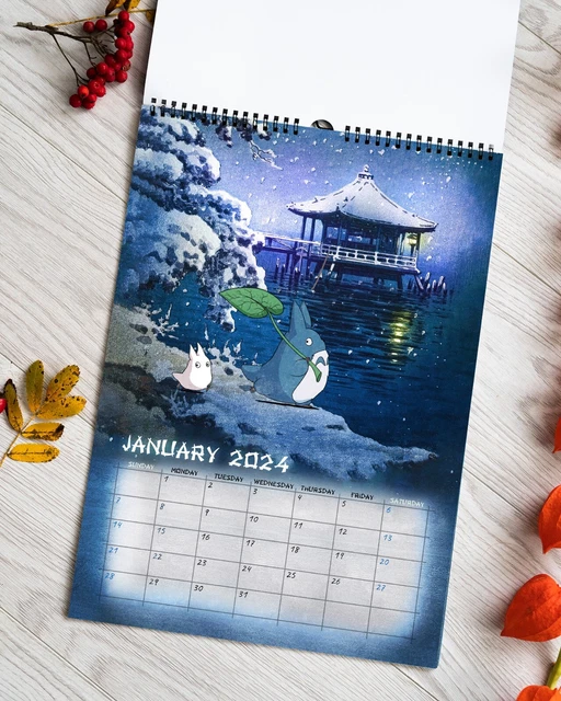 GHIBLI WALL CALENDAR 2024 with Totoro, Chihiro, Princess Mononoke, Haku