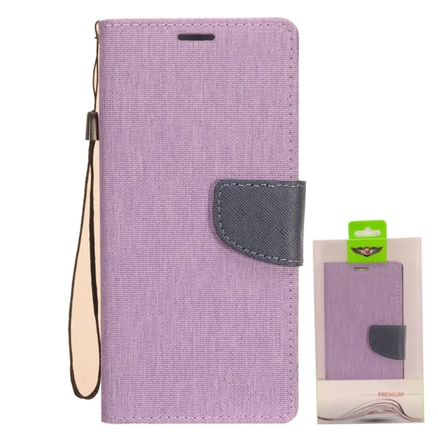 EagleCell Two-Tone Denim Flip Wallet Case for iPhone 11 Pro(5.8")-Purple/Blue