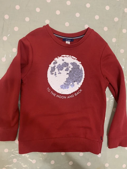Humper OKAIDI cotone rosso ""to The Moon And Back"" testo motivo paillettes luna 8 anni
