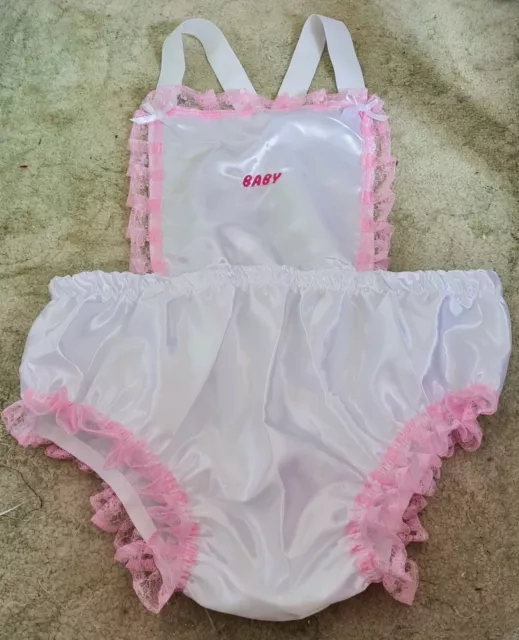 Cd Adult Baby Sissy Pvc Lined Embroidered Romper