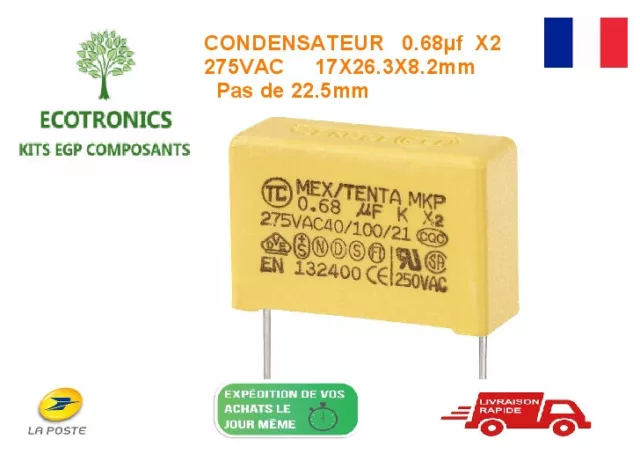 Condensateur X2 275VAC 0.68uF 22.5mm