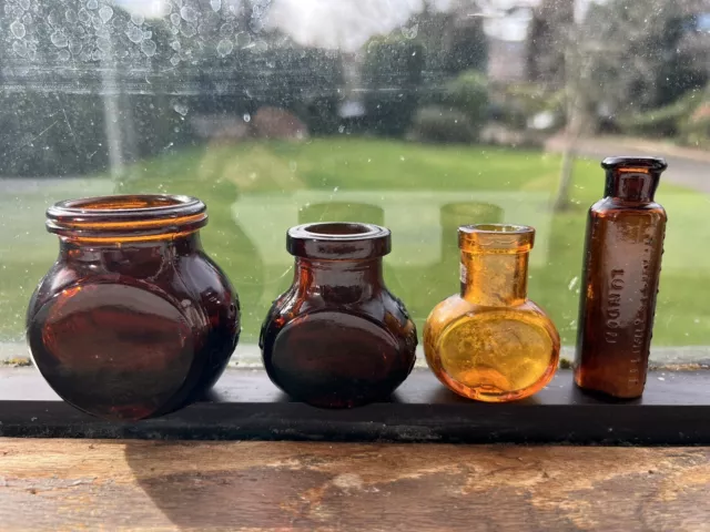 Collectable vintage Brown, Amber Bottles Marmite, Bovril, Society Of Homeopathic