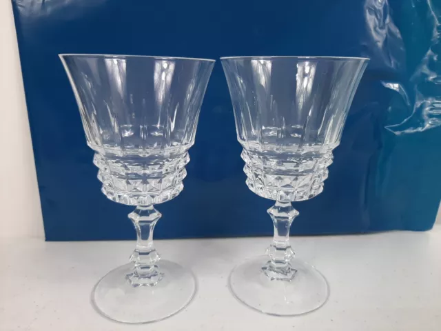 Set of 2 W.M. Dalton 24% French Lead Crystal Wine Glasses Verite Pattern